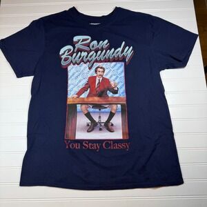 Anchorman Ron Burgundy You Stay Classy Navy Blue Graphic T-Shirt Mens Large